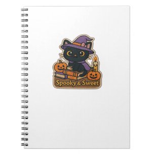 Halloween-Katze mit magischen Büchern Gruselige & Notizblock