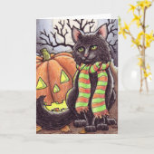 Halloween-Katze notecard Karte (Gelbe Blume)
