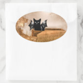 Halloween-Katze Ovaler Aufkleber (Tasche)