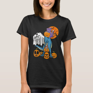 Halloween-Katze reitet auf Dinosaurier rex Geiste T-Shirt