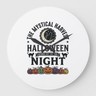 Halloween-Katze Schwarze Katzen Kürbisse Vintage L Große Wanduhr