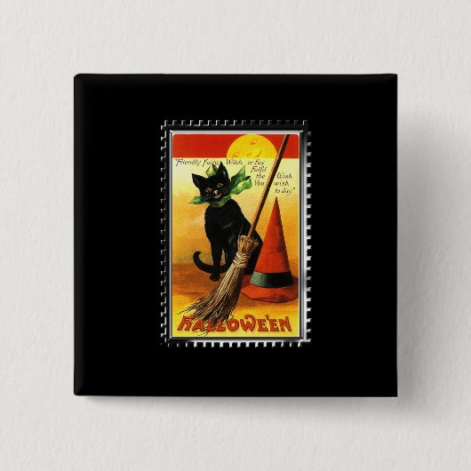 Halloween-Katze sitzt Hexenhut Button (Vorderseite)