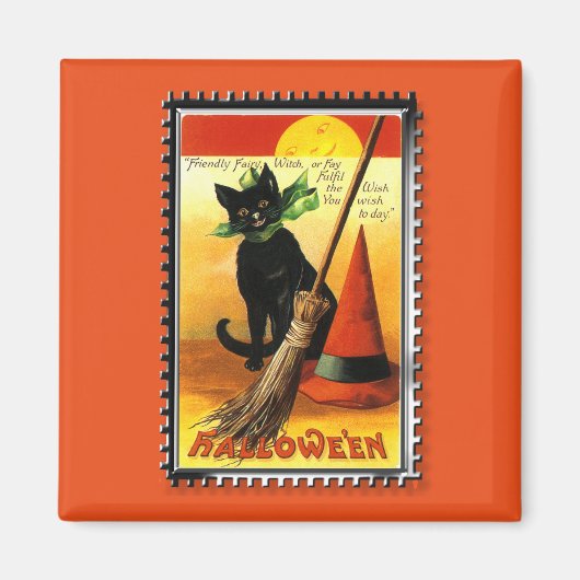 Halloween-Katze sitzt Hexenhut Magnet (Vorne)