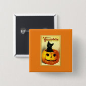 Halloween-Katze sitzt in Jack O Lantern Button (Vorne & Hinten)