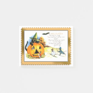 Halloween-Katze sitzt in Jack O Lantern Post-it Klebezettel