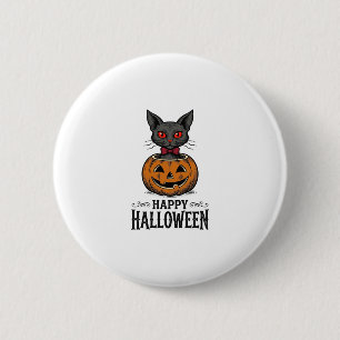 Halloween-Katze Süßer Kürbis Vintage Gruselig_1 Button