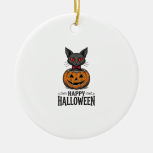 Halloween-Katze Süßer Kürbis Vintage Gruselig_1 Keramik Ornament