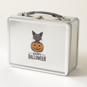 Halloween-Katze Süßer Kürbis Vintage Gruselig_1 Metall Brotdose