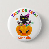 Halloween-Katze Süßigkeiten oder Saures Button (Vorderseite)