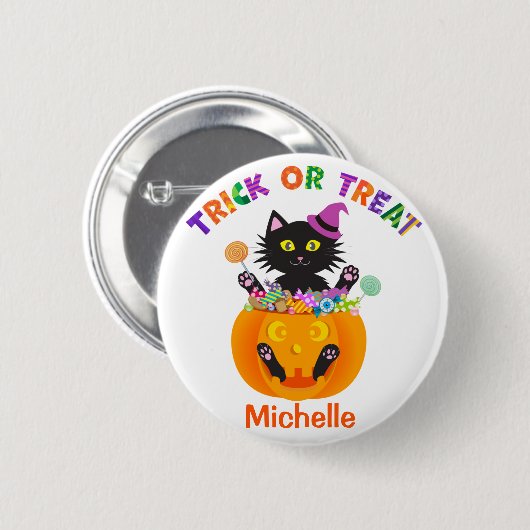 Halloween-Katze Süßigkeiten oder Saures Button (Vorne & Hinten)