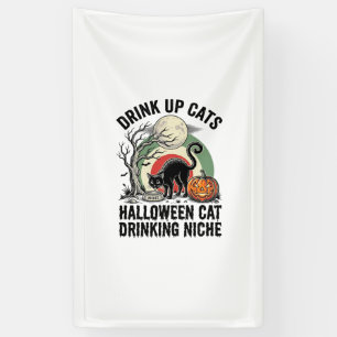 Halloween-Katze trinkt Vintage-Mond-Party-Shirt_1 Banner