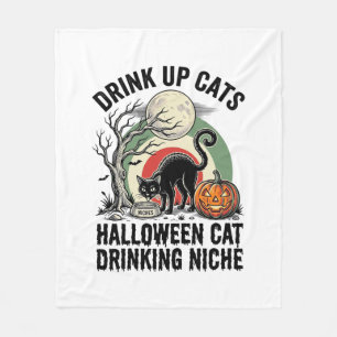Halloween-Katze trinkt Vintage-Mond-Party-Shirt_1 Fleecedecke