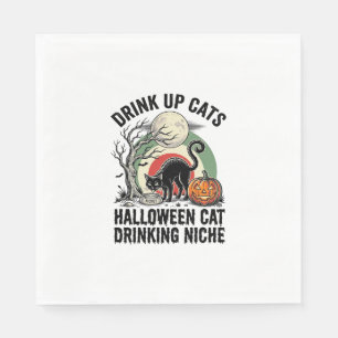 Halloween-Katze trinkt Vintage-Mond-Party-Shirt_1 Serviette