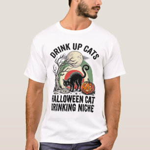 Halloween-Katze trinkt Vintage-Mond-Party-Shirt_1 T-Shirt