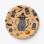 Halloween Katze und Elemente Pappteller (Vorderseite)