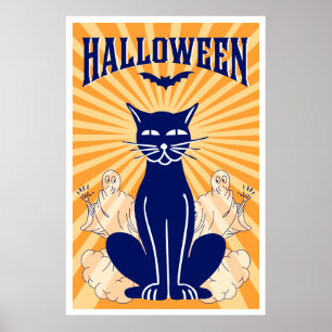 Halloween-Katze und Geister Poster