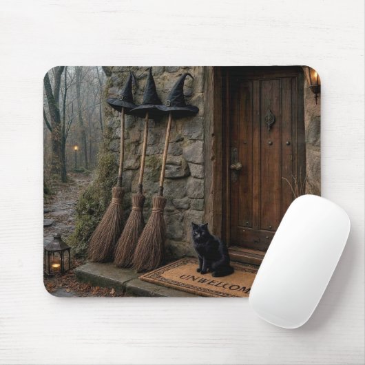Halloween-Katze und Hexenbesen Mousepad (Mit Mouse)