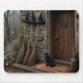 Halloween-Katze und Hexenbesen Mousepad (Vorne)