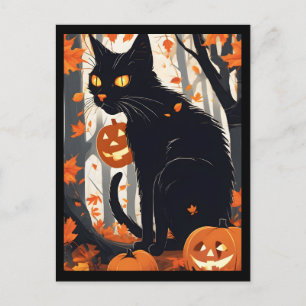 Halloween-Katze und Kürbis Feiertagspostkarte