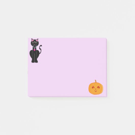 Halloween-Katze und Kürbis Post-it Klebezettel (Vorderseite)