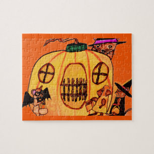 HALLOWEEN-KATZE-UND-MAUS-STREICH-Puzzle Puzzle