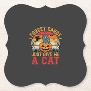 Halloween-Katze vergisst Süßigkeiten und gibt mir  Untersetzer