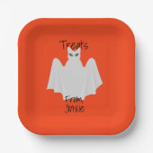 Halloween-Katze, verkleidet wie eine Geisterpapier Pappteller (Vorderseite)