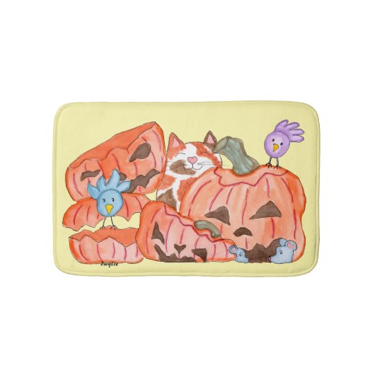 Halloween-Katze & zerquetschte Kürbisse Badematte (Vorderseite)