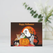 Halloween Katzen auf dem Friedhof mit Geist / Katz Postkarte (Stehend Vorderseite)