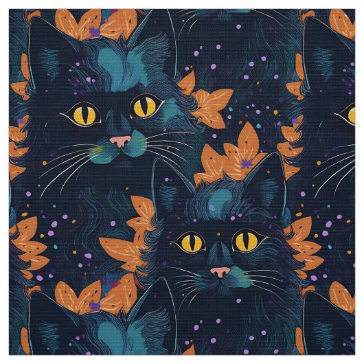 Halloween-Katzen auf Orange Stoff (Muster)