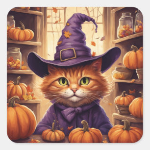 Halloween-Katzen-Aufkleber Quadratischer Aufkleber