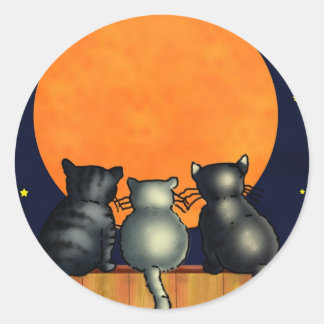 Halloween-Katzen beobachten den Mond - Vintage-Sti Runder Aufkleber