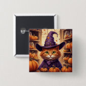 Halloween-Katzen-Button Button (Vorne & Hinten)