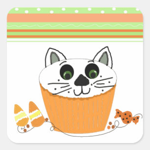 Halloween-Katzen-Cupcake Quadratischer Aufkleber