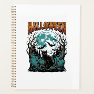 Halloween-Katzen-Friedhof Vintage-Stickerei-Shirt_ Planer