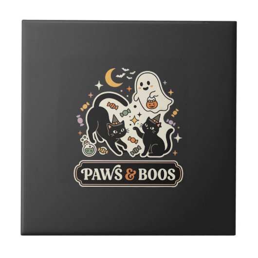 Halloween Katzen Geist Magie Fliese (Vorderseite)