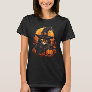 Halloween-Katzen-Hexen-Kostüm Kürbis Mond Lustige T-Shirt