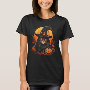 Halloween-Katzen-Hexen-Kostüm Kürbis Mond Lustige T-Shirt