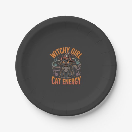 Halloween-Katzen-Hexen-Vibes Pappteller (Vorderseite)