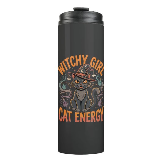 Halloween-Katzen-Hexen-Vibes Thermosbecher (Vorderseite)