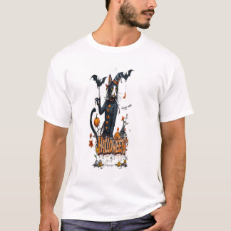 Halloween-Katzen-Horror-Kunst-Graffiti T-Shirt