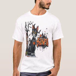 Halloween-Katzen-Horror-Kunst-Graffiti T-Shirt