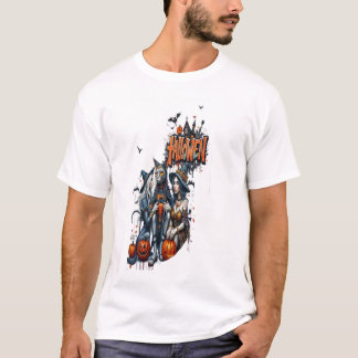 Halloween-Katzen-Horror-Kunst-Graffiti T-Shirt