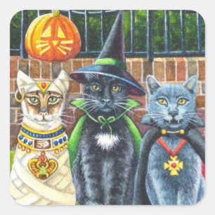 Halloween Katzen in Kostümkunst Quadratischer Aufkleber