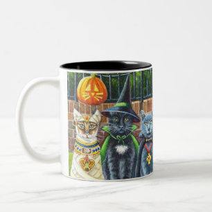 Halloween Katzen in Kostümkunst Zweifarbige Tasse