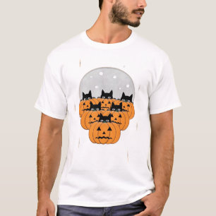 Halloween Katzen Kürbisse Schwarzer Hintergrund Il T-Shirt