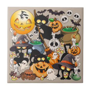 Halloween Katzen Lustige Party Fliese