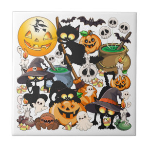 Halloween Katzen Lustige Party Fliese