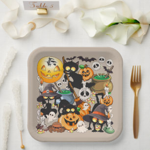Halloween-Katzen Lustige Party Pappteller