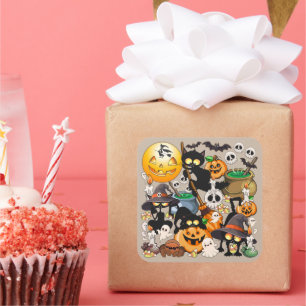Halloween Katzen Lustige Party Quadratischer Aufkleber